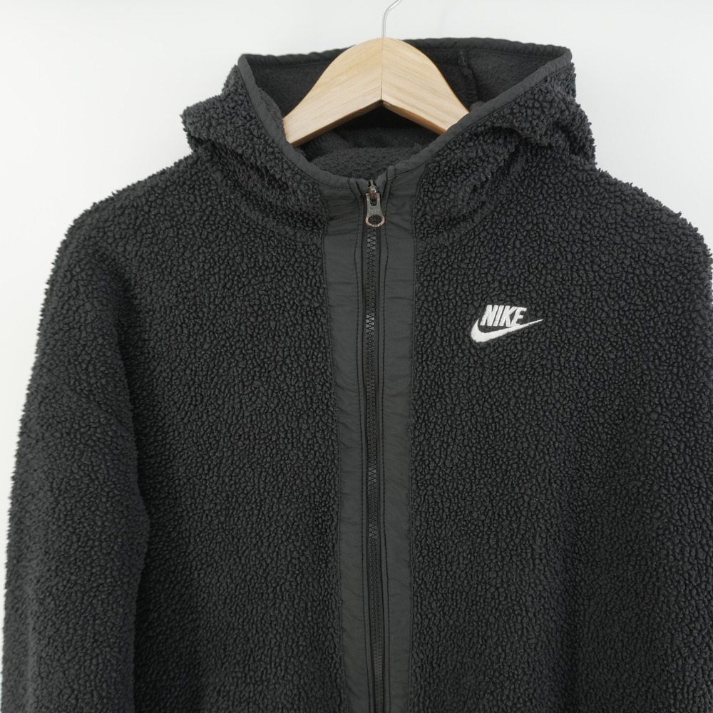 Nike Sherpa Fleece Hoodie Womens XL Black Full Zip Teddy Jacket CU6639-010